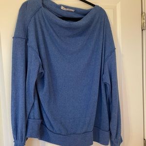 Free People bat sleeve wide neck top. Blue, size S. Worn once.